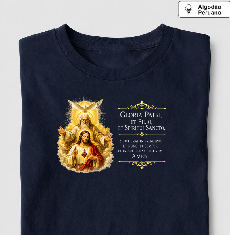 Camiseta Algodão Peruano Oração Glória ao Pai em Latim
