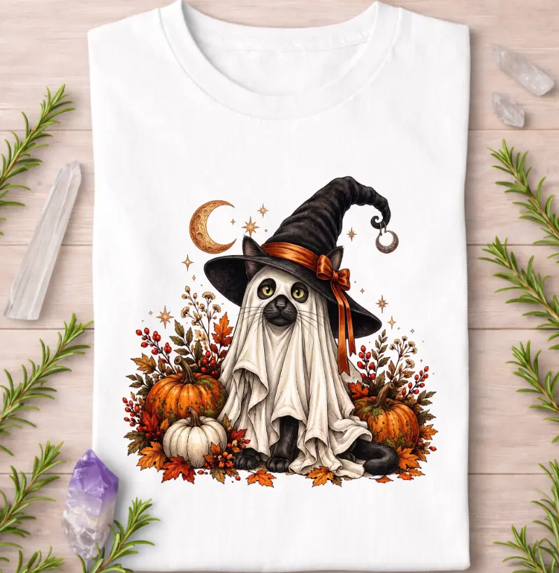 Gato Bruxo do Halloween - Camiseta