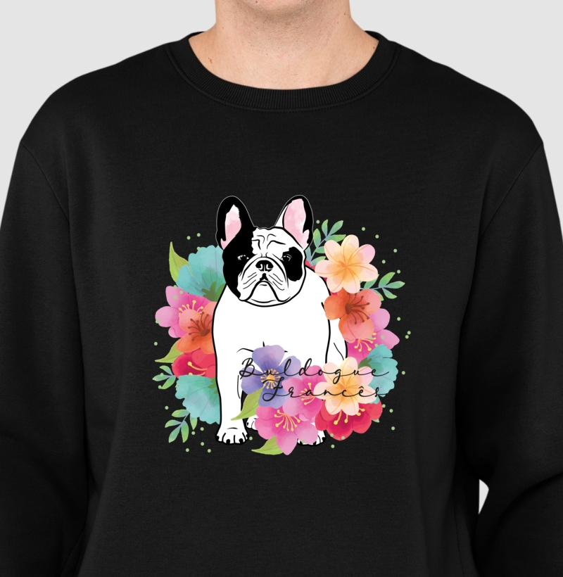 Suéter Moletom Buldogue Francês Floral