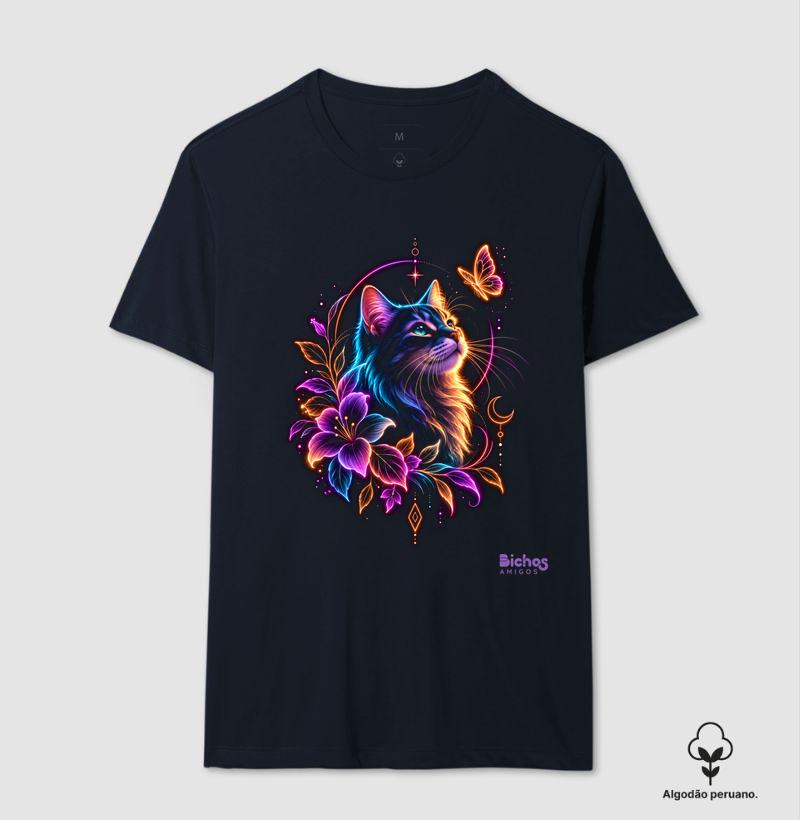 Gato Neon - Camiseta Algodão Peruano