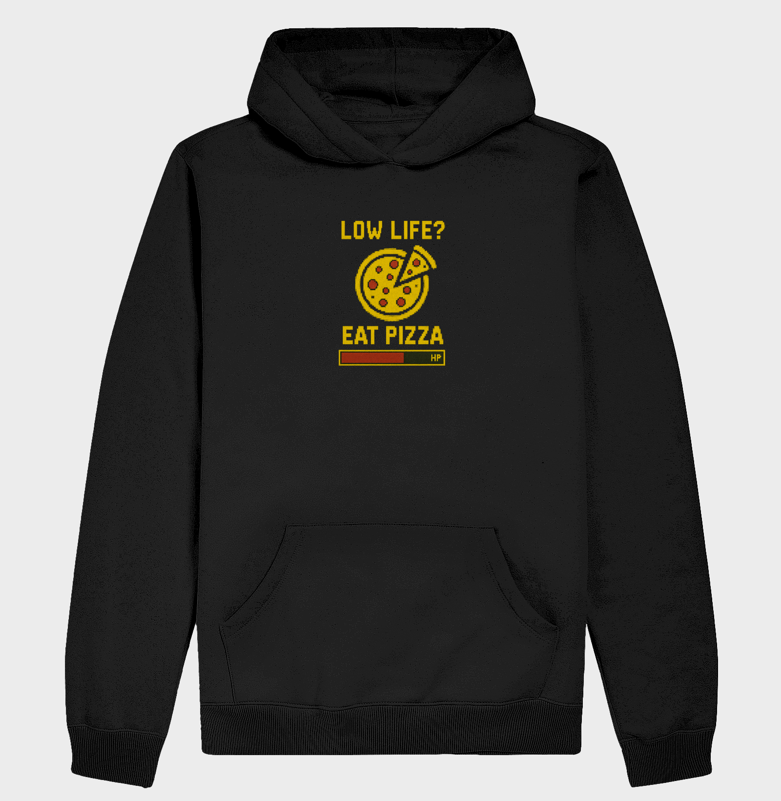 Camiseta Gamer “Low Life? Eat Pizza.” – Versão Clássica | ManaMoney