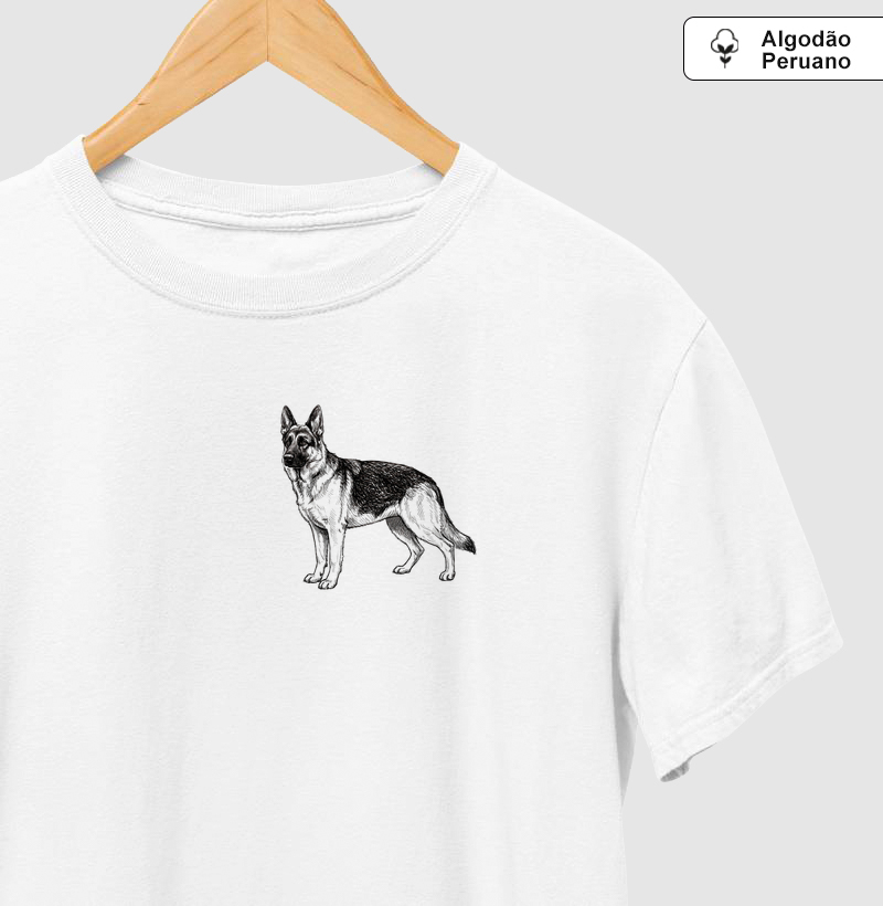 Pastor-Alemão - Desenho - Camiseta Algodão Peruano