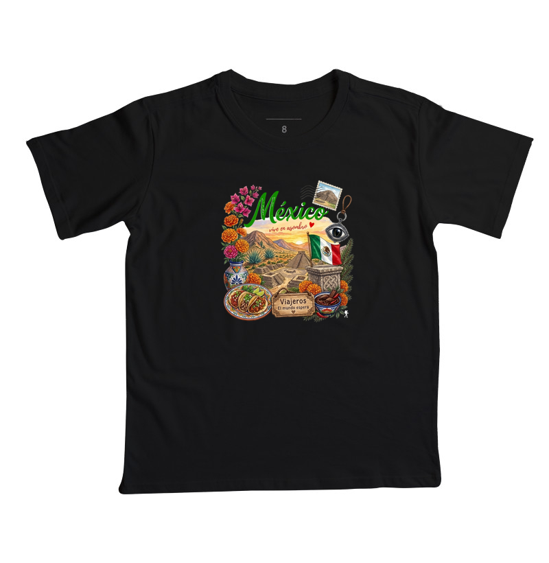 Camiseta Mexico Vive en Asombro | Piramides Tacos Aquarela | Colecao Fashion Travel