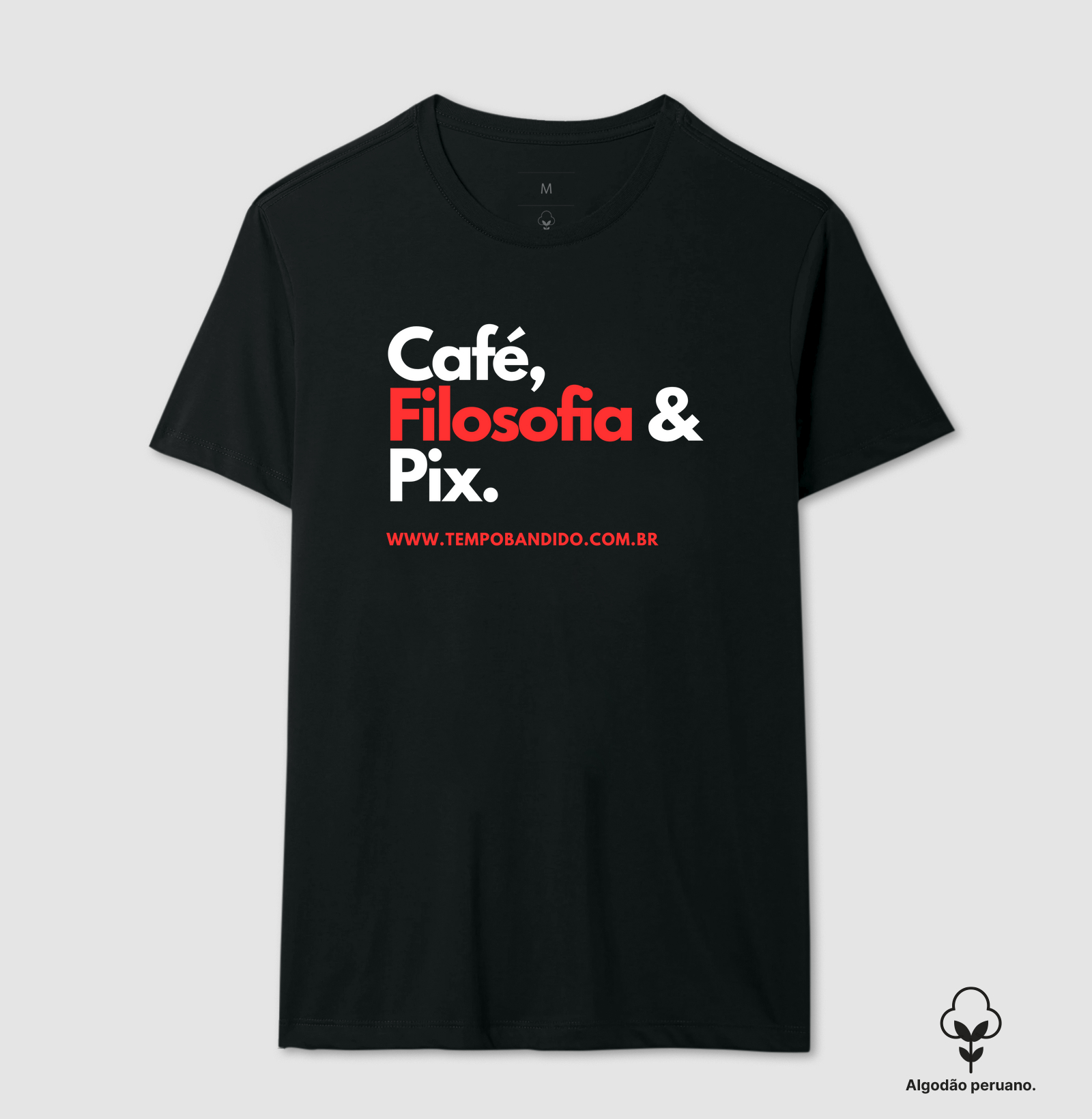 Camiseta em Algodão Peruano Café Filosofia e Pix Vermelha