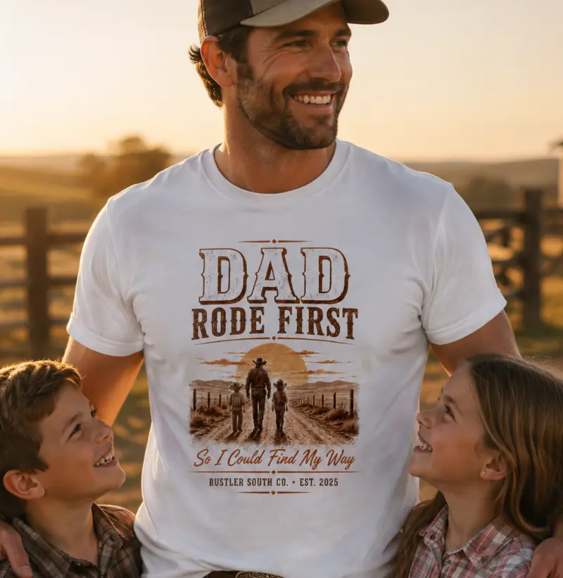 Camiseta Country Masculina Dia dos Pais Dad Rode First Rustler South Co.