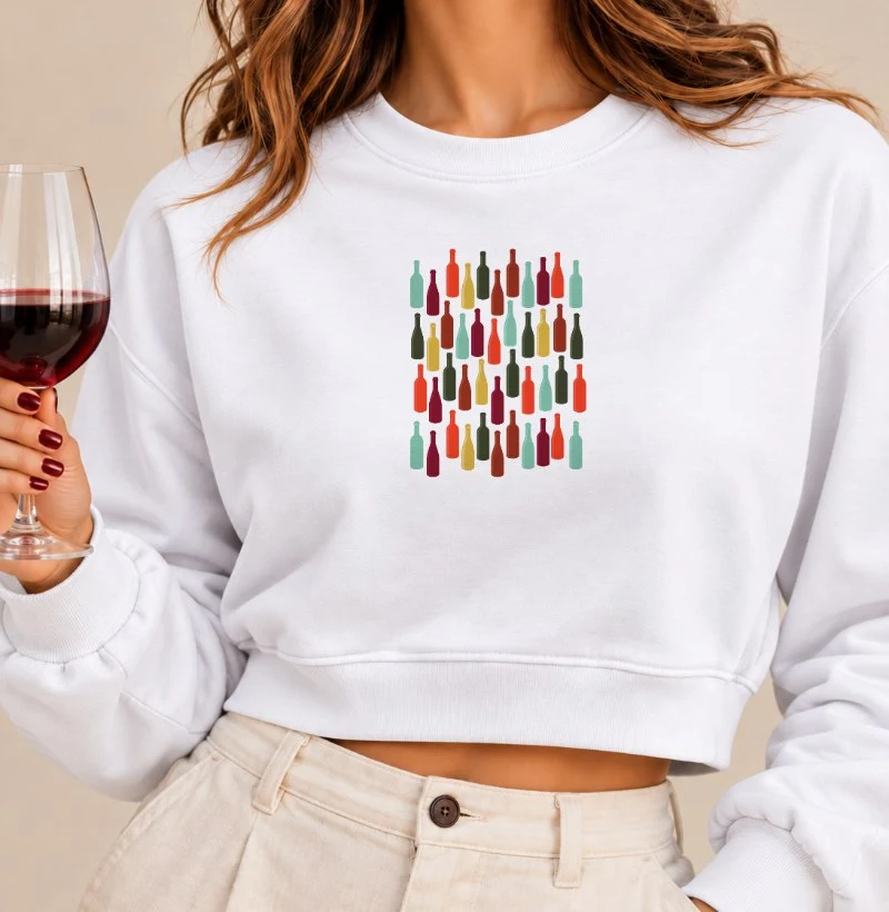 Moletom Cropped Garrafas de Vinho - Cropped Moletom