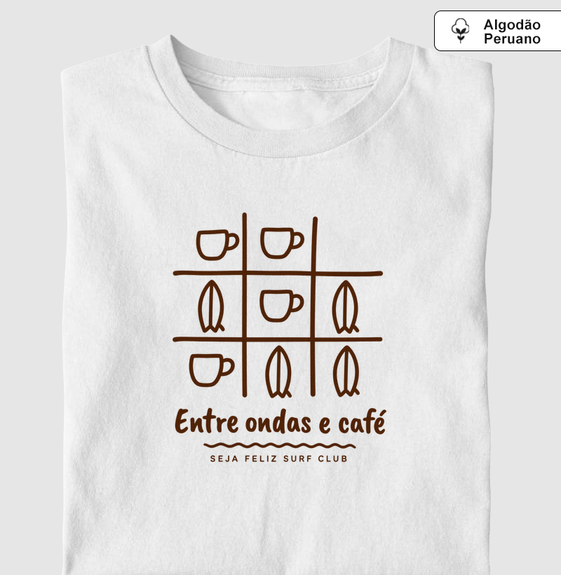 Entre Ondas e Café - Camiseta Algodão Peruano
