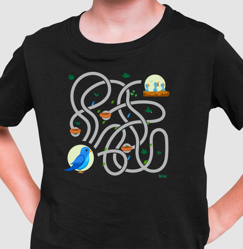 Camiseta Infantil Algodão  com Estampa Labirinto dos Pássaros – BeJoe