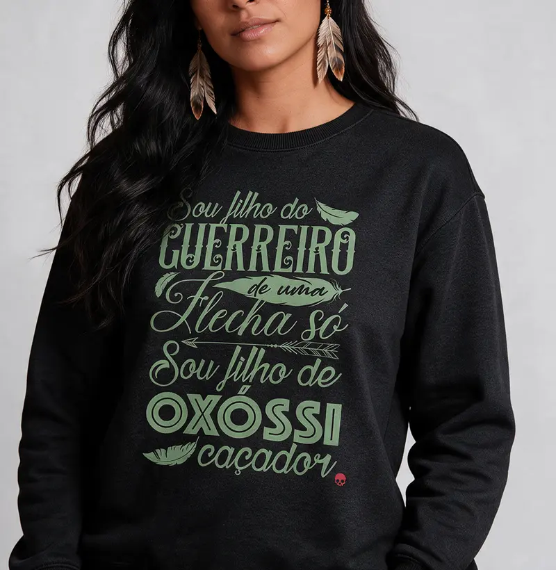 Moletom Unissex Umbanda Oxóssi - Sou filho de um Guerreiro - Suéter Moletom
