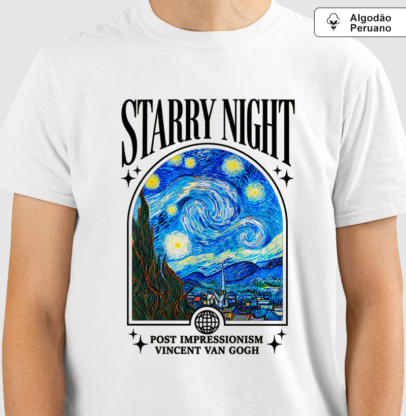Camiseta Van Gogh – A Noite Estrelada | Starry Night em Algodão Peruano 