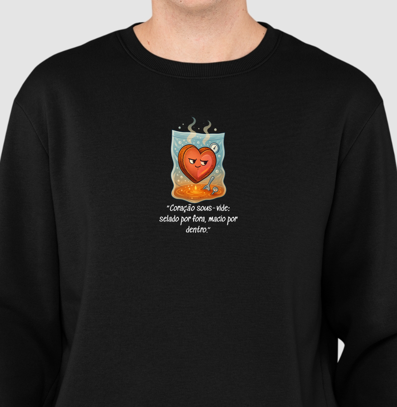 Coração sous-vide: selado por fora, macio por dentro.