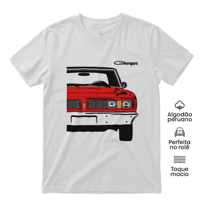 Frente Charger | Vermelho - Camiseta Algodão Peruano