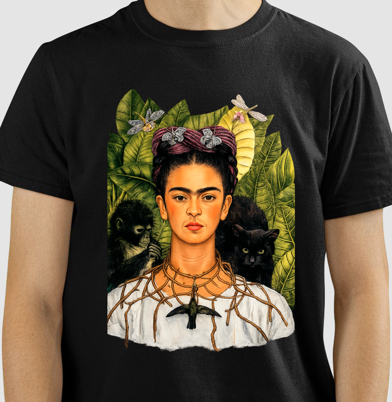 Surrealismo Frida K. com gato e macaco 