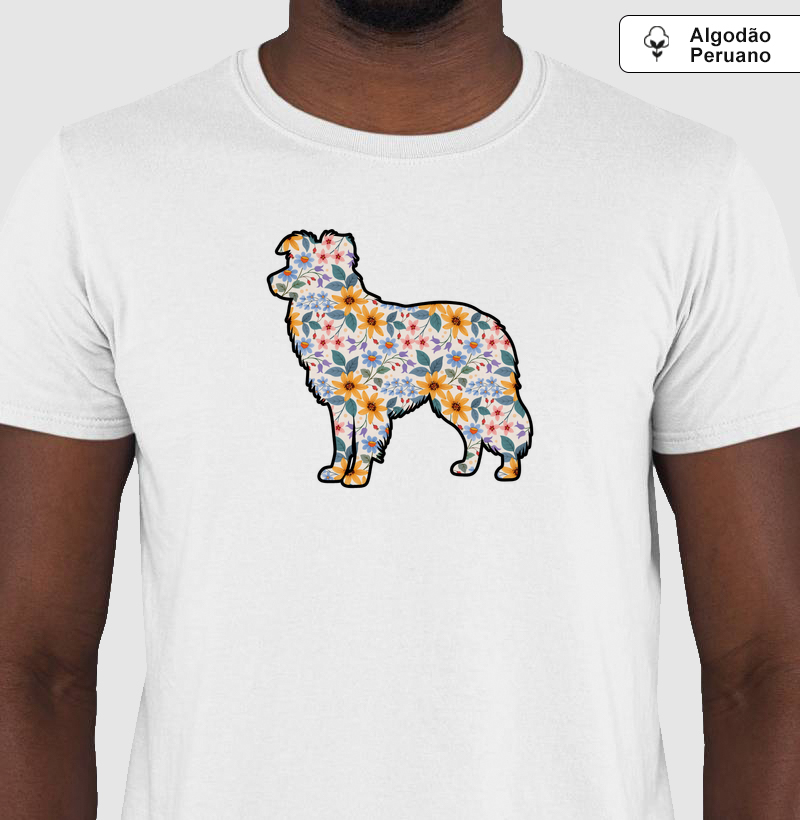 Camiseta Border Collie Floral - Pelo & Pano