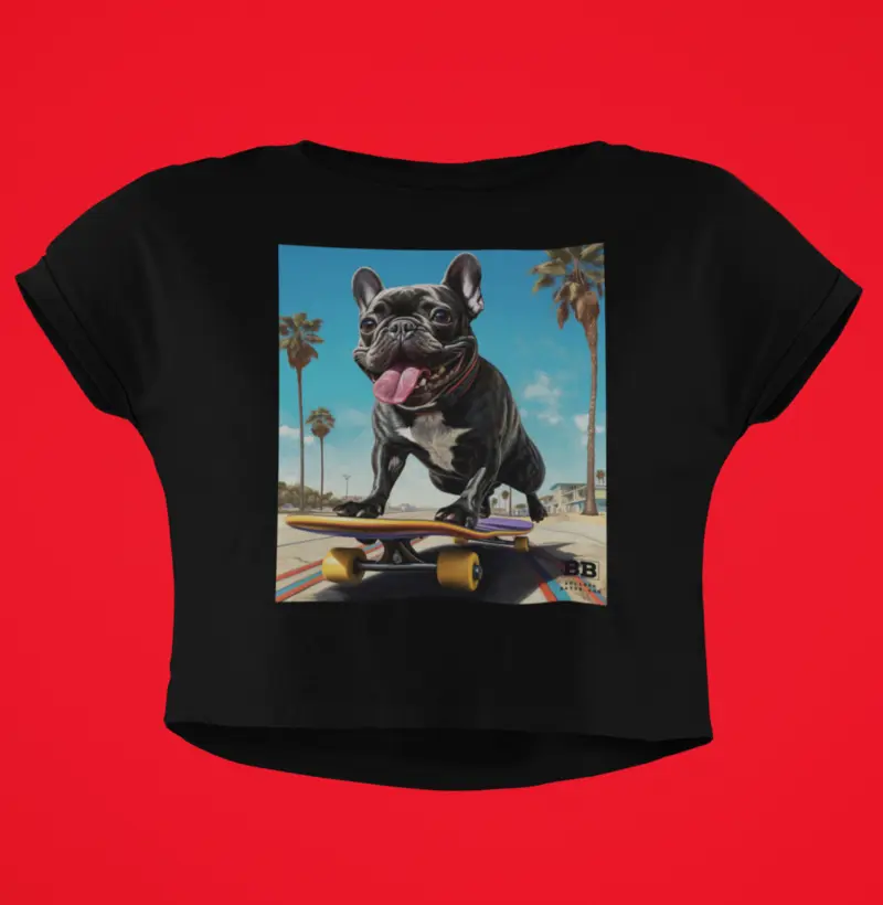 Camiseta Cropped Bulldog Francês "Skate"