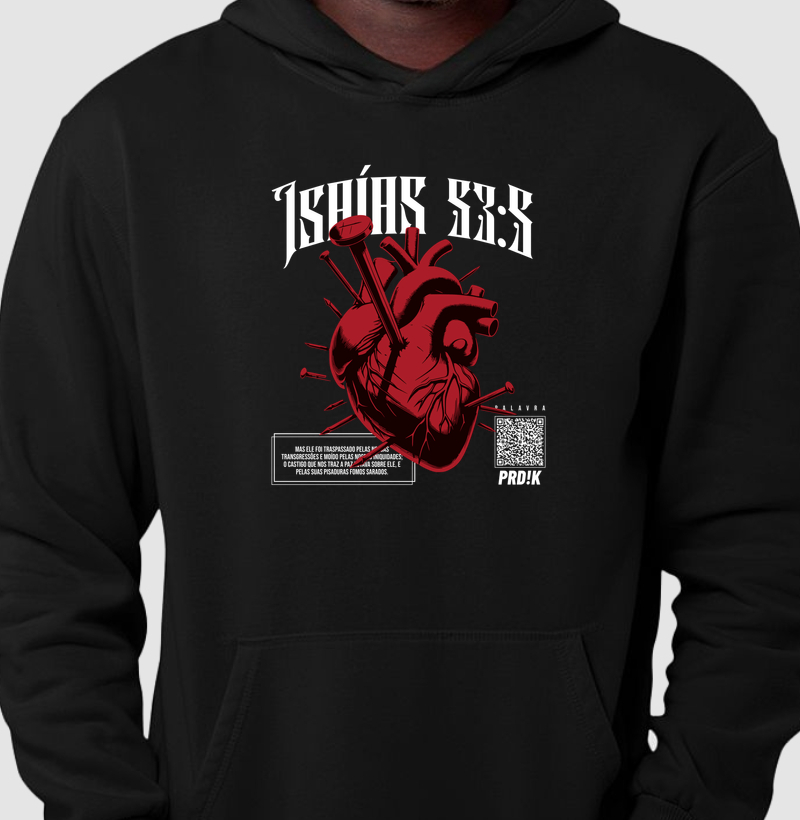 Moletom Capuz Hoodie com Estampa - Isaías 53