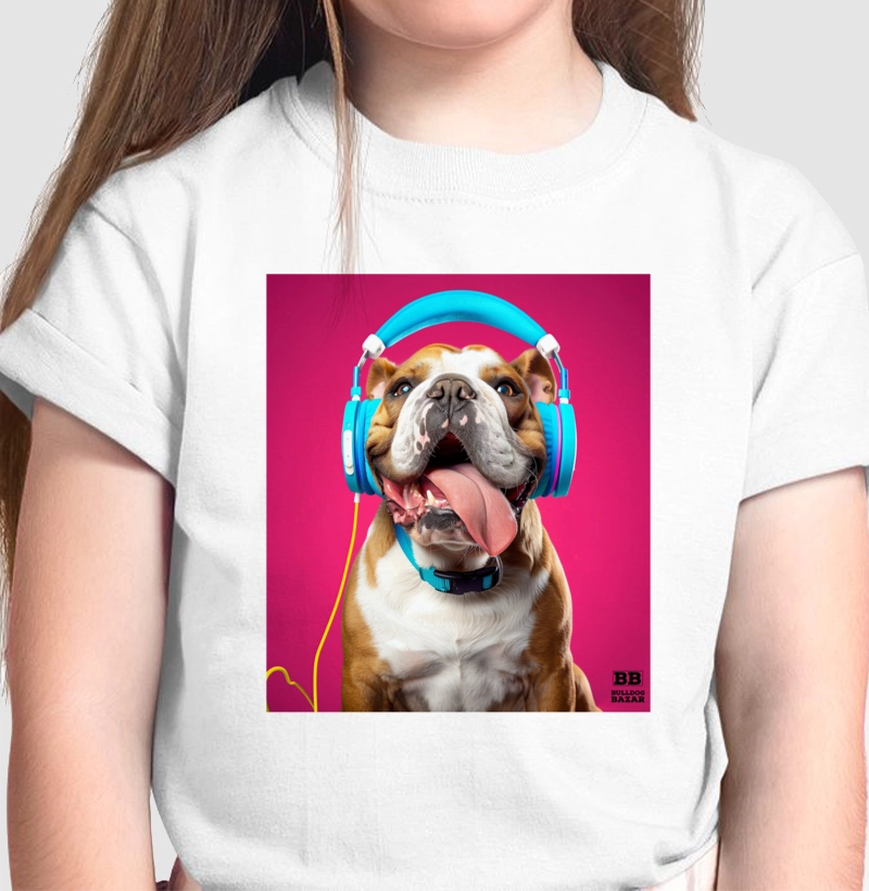 Camiseta Infantil Bulldog Ingles "Headphones 3"