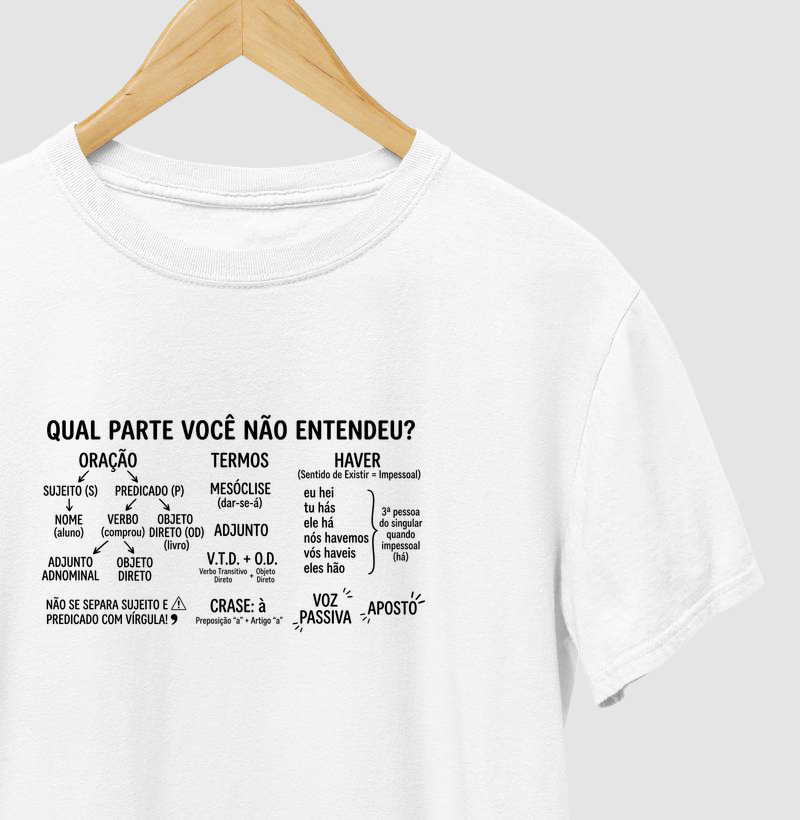 Camiseta Unissex Algodão Qual Parte Você Não Entendeu - Português