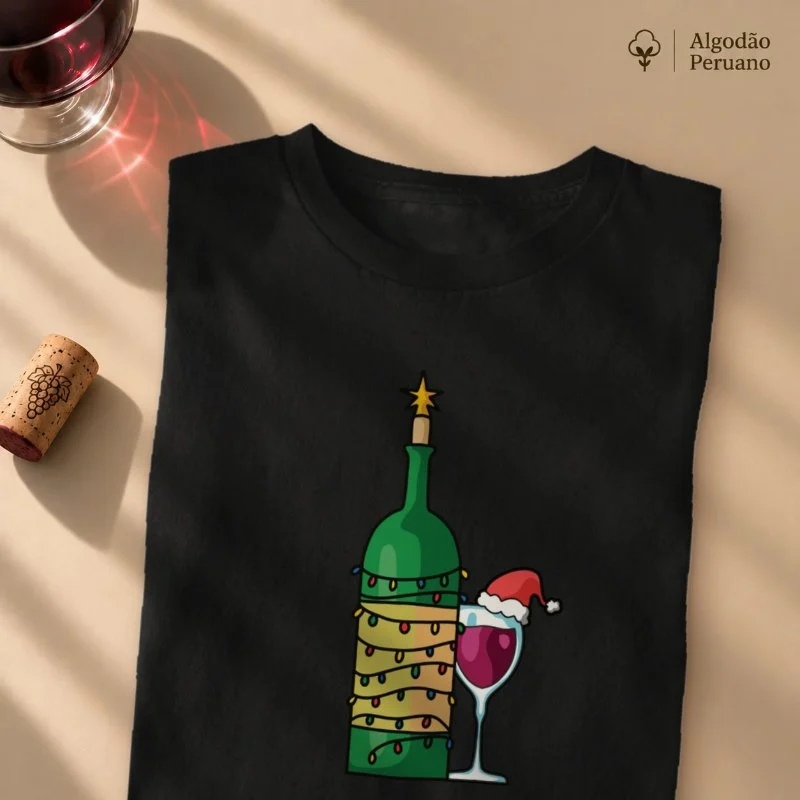 Camiseta Natal com Vinho - Camiseta Algodão Peruano