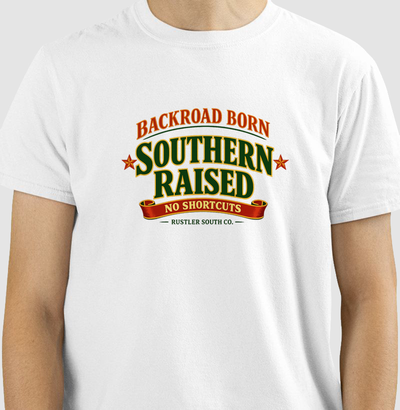 Camiseta Backroad Born Southern Raised – No Shortcuts