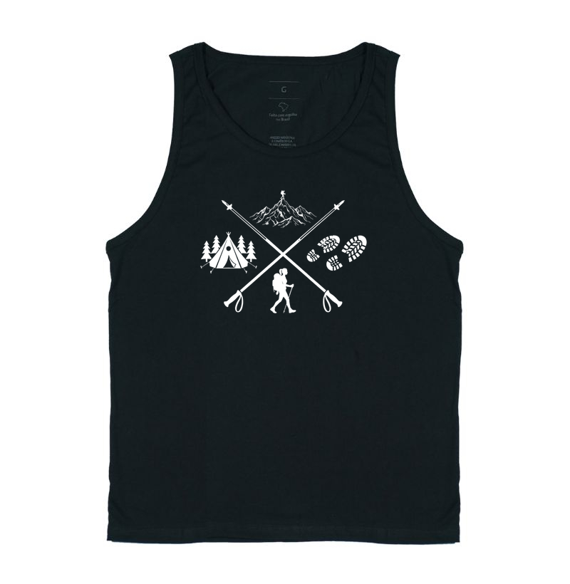 Camiseta Trilheira Montanha Acampamento | Bastoes Cruzados Hiking Feminino | Colecao Viciados em Viagem