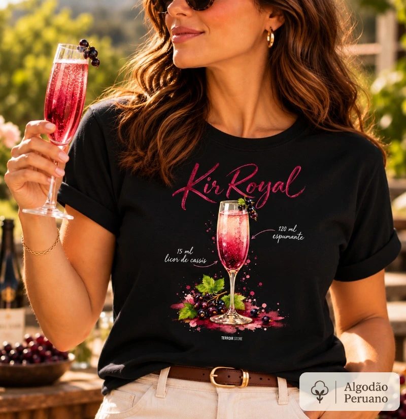 Camiseta Algodão Peruano Kir Royal – Drink com Espumante e Licor de Cassis - Camiseta Algodão Peruano