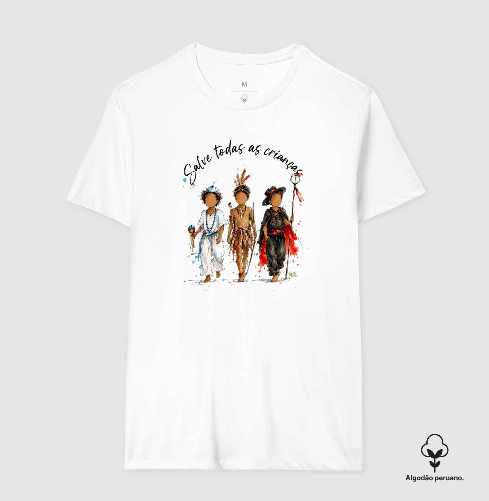Erê, Curumim e Exu Mirim Maria Patuá - Camiseta Algodão Peruano