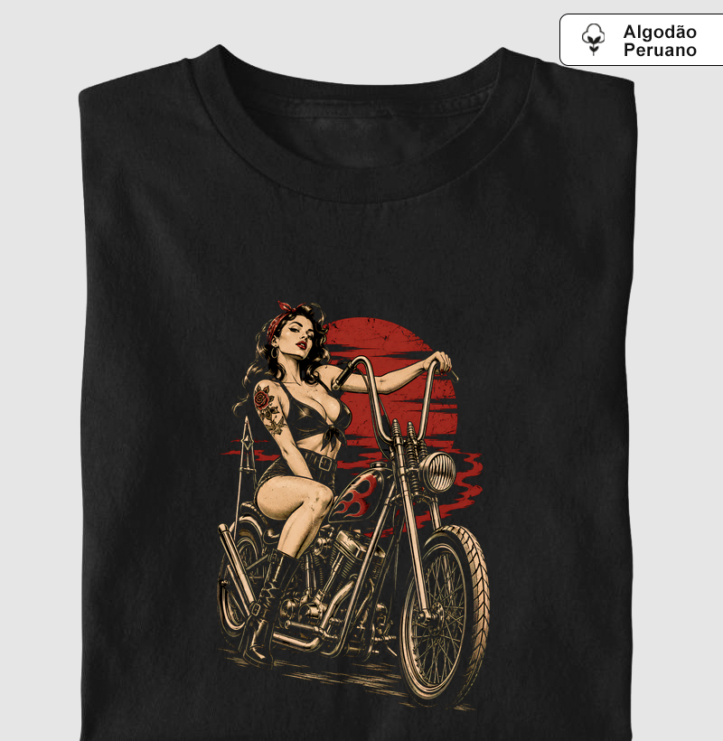 Pin-up Chopper Girl - Camiseta Algodão Peruano