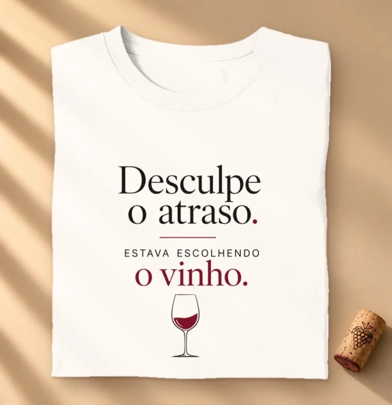 Camiseta Vinho - Desculpe o Atraso. Estava Escolhendo o Vinho.