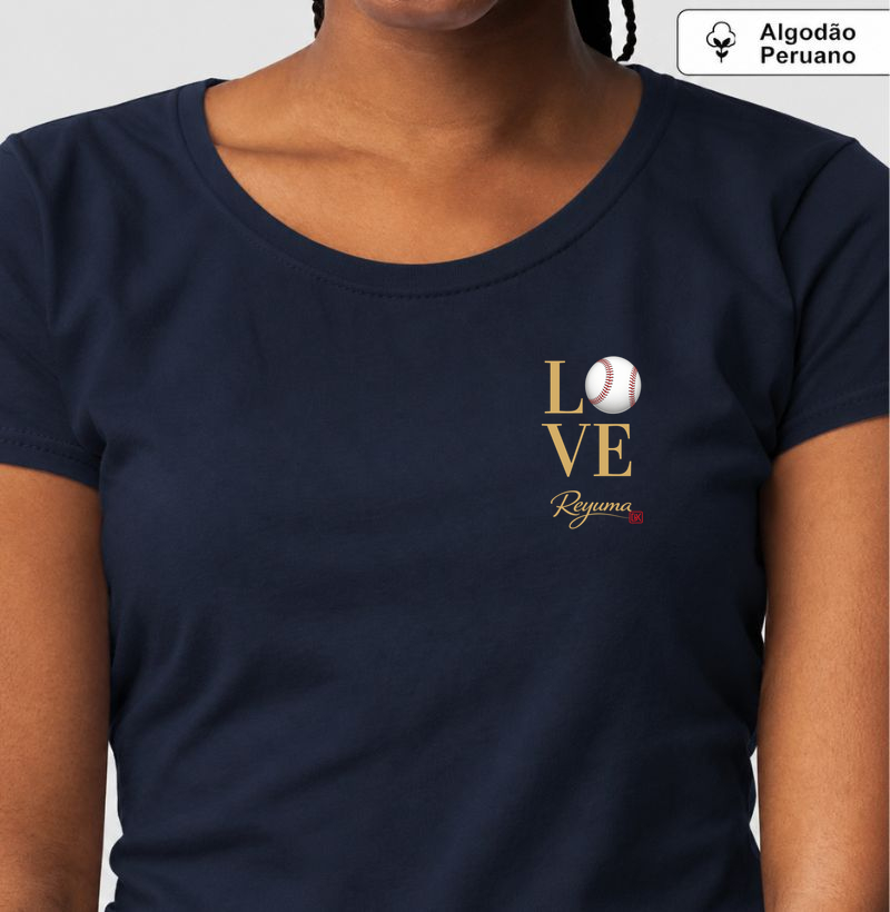 Camiseta Feminina, Babylook de Algodão Peruano Baseball "Love Baseball" 