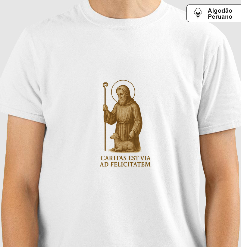 Camiseta Algodão Peruano Caritas Est Via Ad Felicitatem
