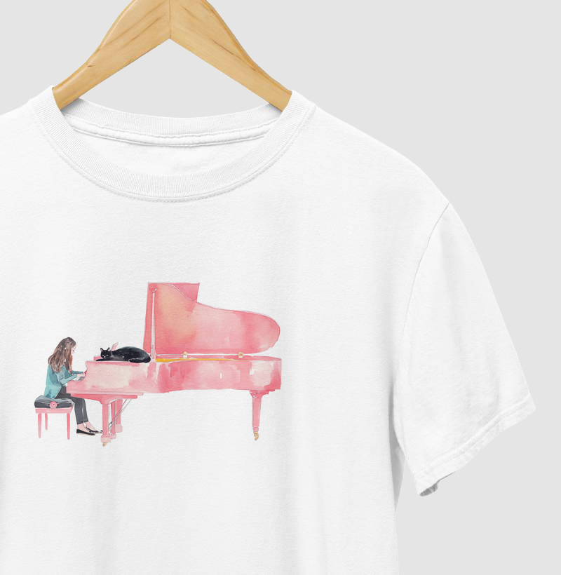 Female Pianist and Cat