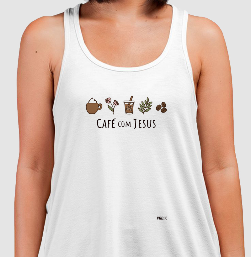 Camiseta Regata Algodão com Estampa - Café com Jesus