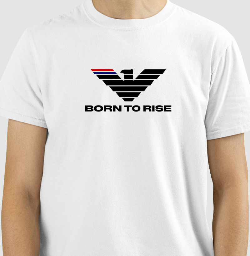 Born to Rise: A Grandeza de Quem Nasceu para Voar Alto A estampa Born to Rise é uma poderosa expressão de coragem, propósito e superação. Inspirada na imponência da águia, símbolo máximo de visão, liberdade e liderança, a arte representa aqueles que enfrentam desafios de frente e transformam cada obstáculo em um degrau para alcançar o sucesso. - Camiseta