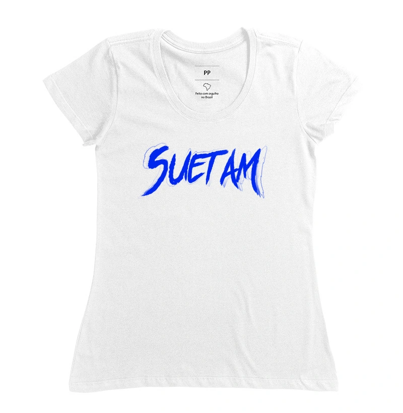 CAMISETA FEMININA SUETAM ESCRITA AZUL