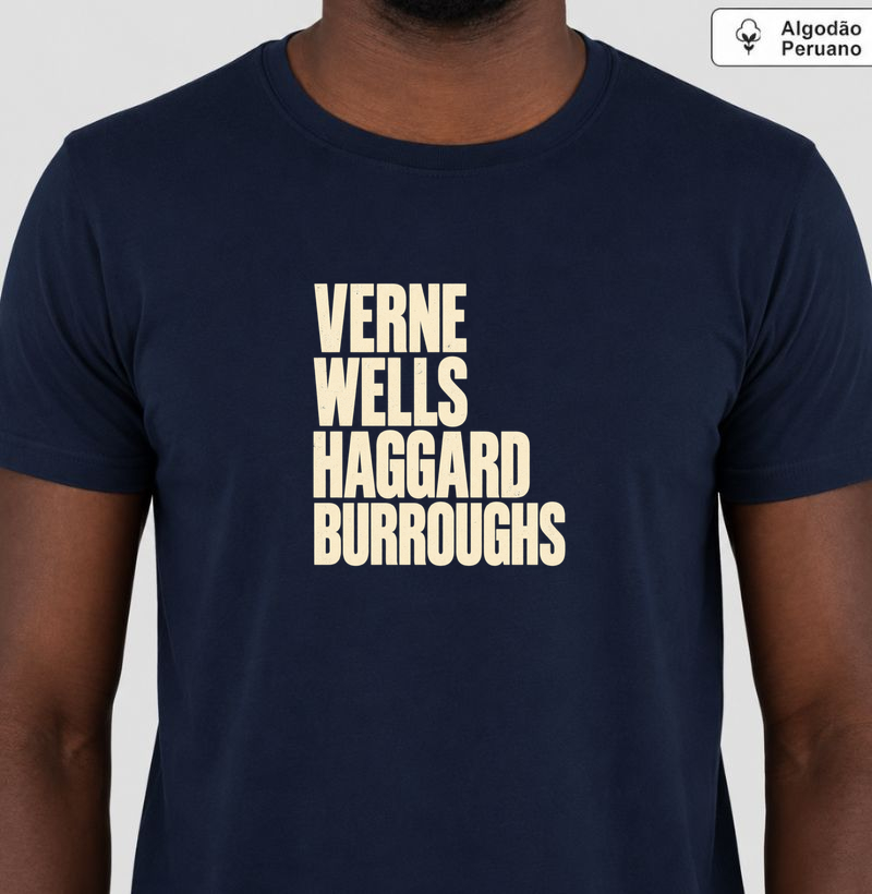 Mestres da Aventura & Sci-Fi Clássica — Os Conquistadores do Desconhecido - Camiseta Algodão Peruano
