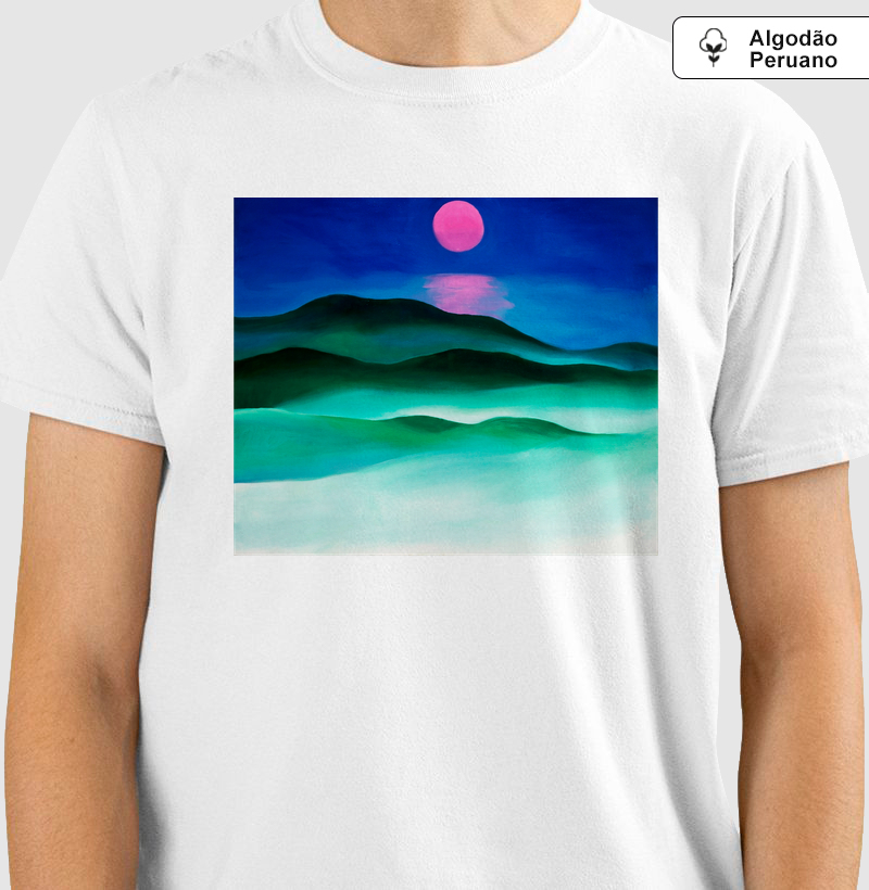 Camiseta Georgia O'Keeffe Pink Moon over Water Algodão Peruano 
