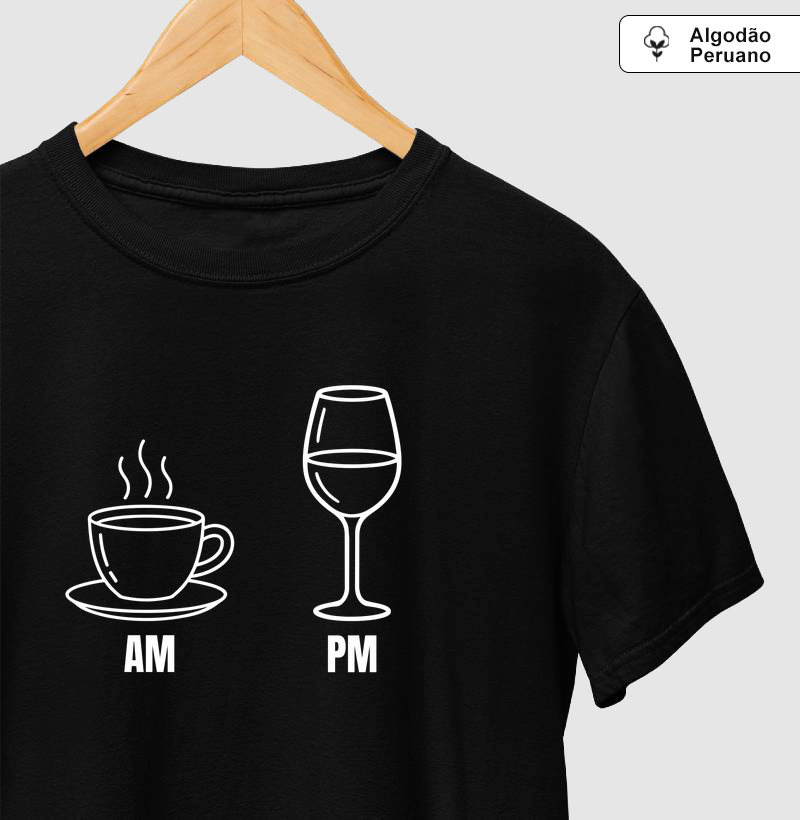 Camiseta Café de Dia, Vinho à Noite – Lifestyle Coffee & Wine
