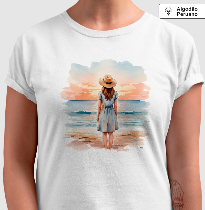 Camiseta Algodão Peruano - Entardecer à Beira-Mar