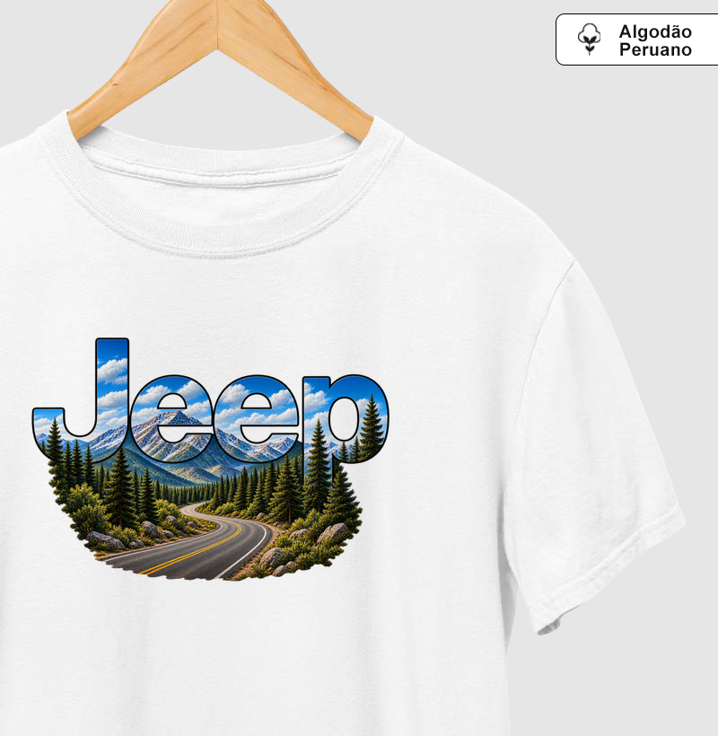 Logo Jeep - Paisagem - Camiseta Algodão Peruano