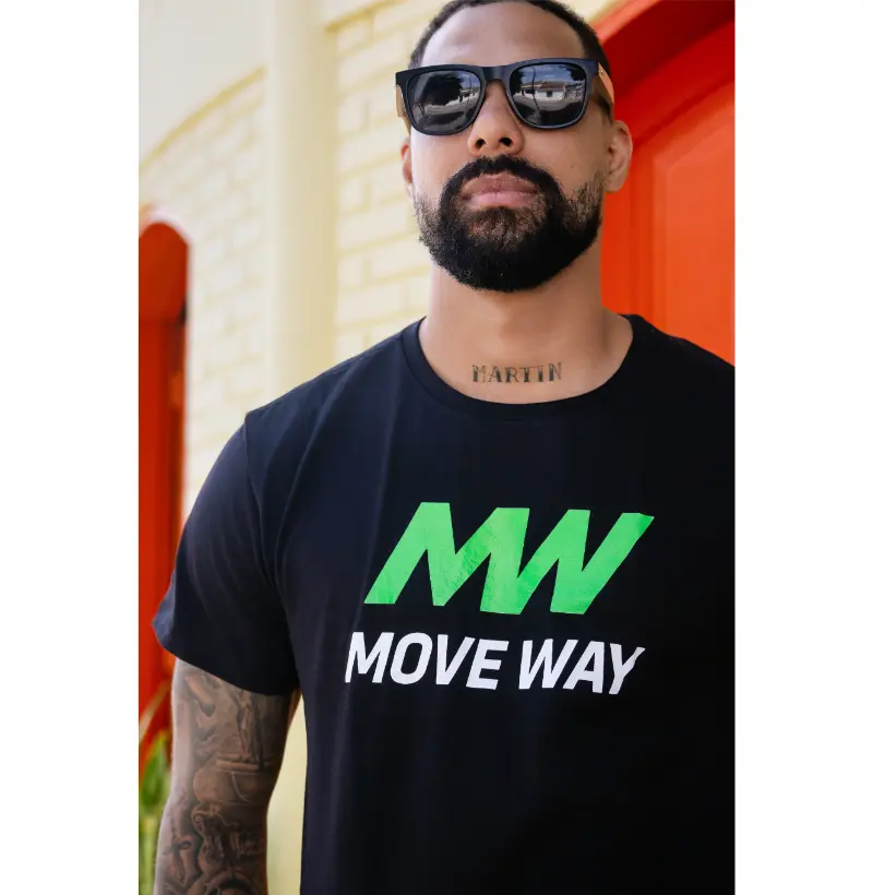 Camiseta MW Move Way. Masculino e feminino. Algodão Peruano. Coleção Música.