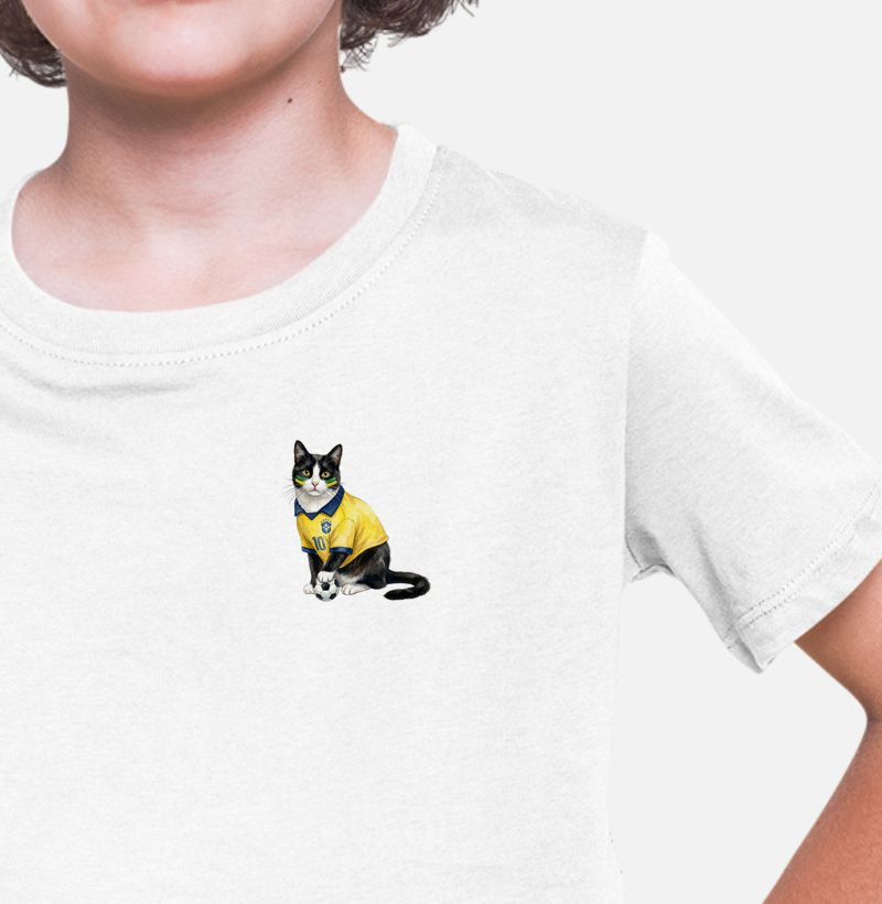 SRD - Gato Frajola - Copa do Mundo - Camiseta Infantil