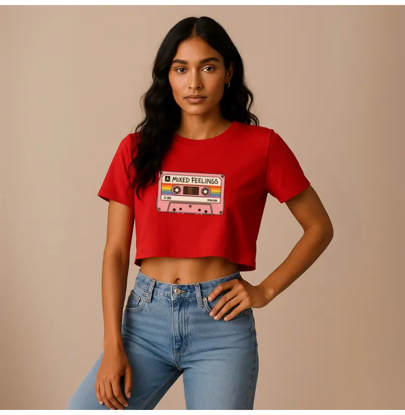 Camiseta Cropped MIXED FEELINGS TAPE (rosa)