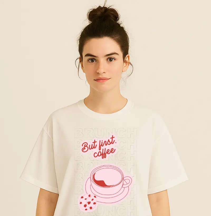 Camiseta Oversized But First Coffee
