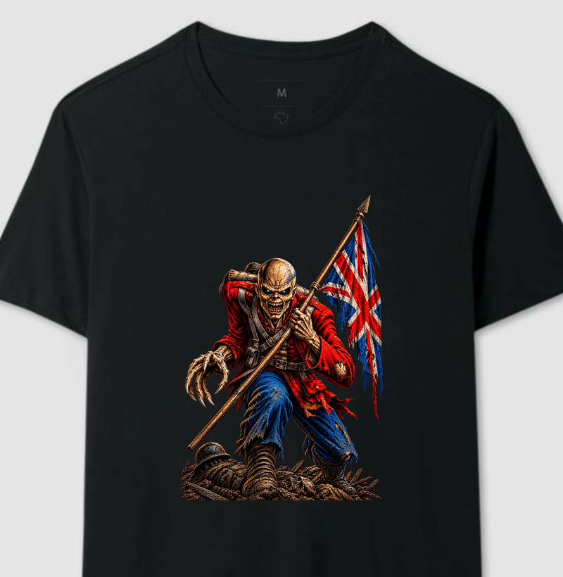 Camiseta Heavy Metal Caveira Soldado Britânico – Estampa Rock Dark Iron Maiden - Camiseta