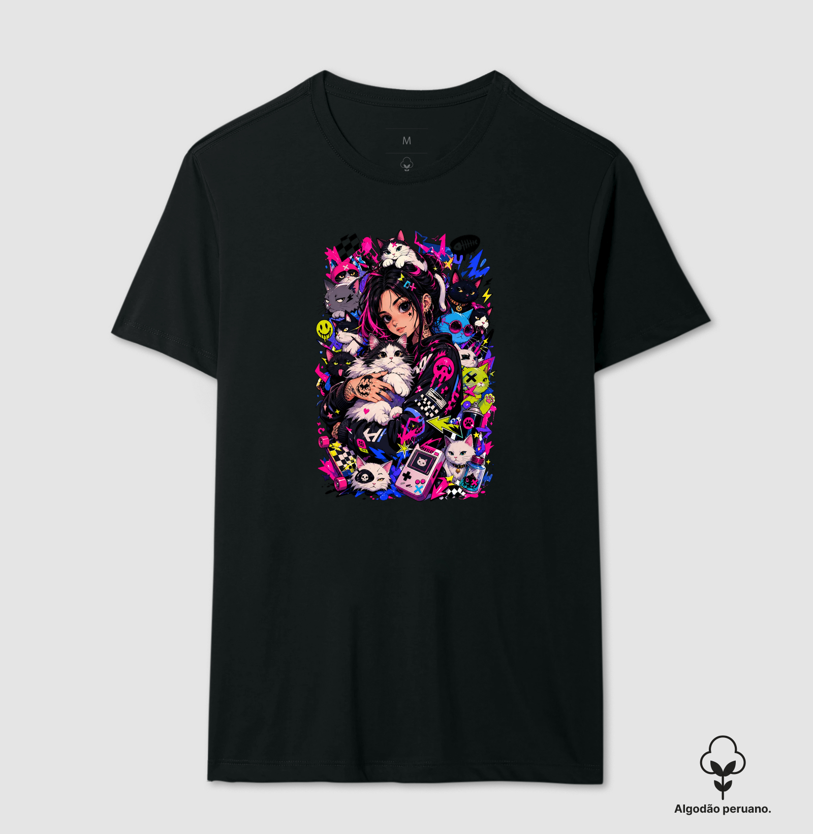 Cyber Cat Club - Camiseta Algodão Peruano