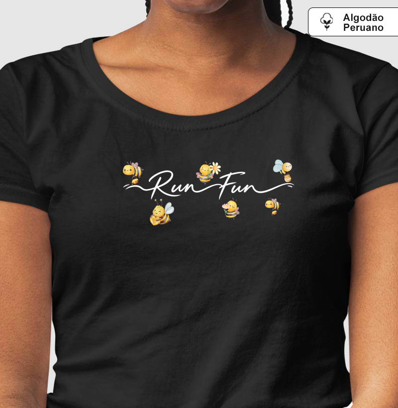 Alem de KMs - RUN FUN - Colméia de Abelinhas - Camiseta Algodão Peruano