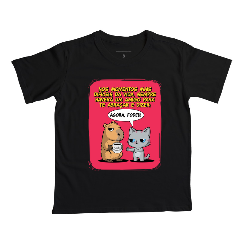 Camiseta Capivara e Gato Amigos - Camiseta Infantil