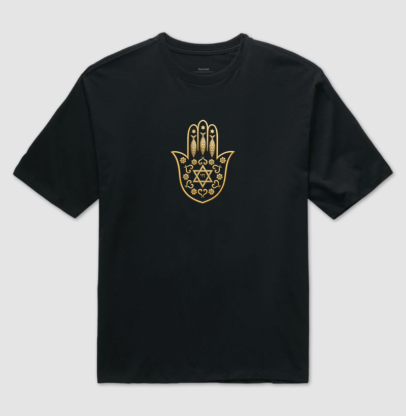 𝙈𝙖̃𝙤 𝙃𝙖𝙢𝙨𝙖: 𝙋𝙧𝙤𝙩𝙚𝙘̧𝙖̃𝙤, 𝙇𝙪𝙯 𝙚 𝘾𝙤𝙣𝙚𝙭𝙖̃𝙤 - Camiseta Oversized