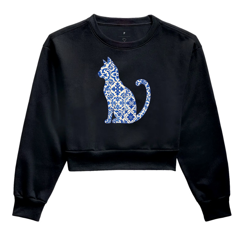 Gato em Azulejo - Cropped Moletom